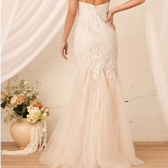 Lulus | Keeping My Promise White Embroidered Lace Trumpet Maxi Dress Wedding - Picture 2 of 6